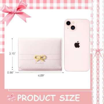 Sunwel Fashion Wallets Girls Cute Coquette Bow Small Wallet Aesthetic Card Holder ID Window Purse for Women (PINK)