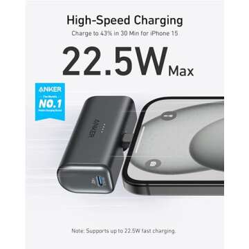 Anker Nano Power Bank with Built-in USB-C Connector, 5,000mAh Portable Charger 22.5W, for iPhone 16/15 Series, Samsung, iPad Pro/Air, and More