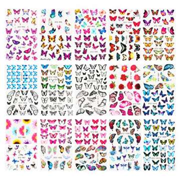 Le Fu Li Butterfly Flower Nail Art Stickers, 30 Sheets, Paper, Clear, DIY Nail Tips Decorations