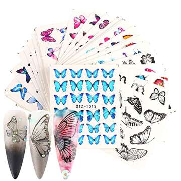 Le Fu Li Butterfly Flower Nail Art Stickers, 30 Sheets, Paper, Clear, DIY Nail Tips Decorations