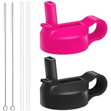 The Mass Wide Mouth Straw Lid Compatibility Most Sports Water Bottle (Black & Flamingo)