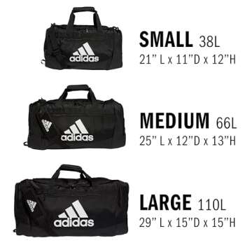 adidas Unisex Adult Defender 4.0 Duffel, Durable Athletic Sports Gym Travel Bag for Men and Women, Black/White, Medium (66L)