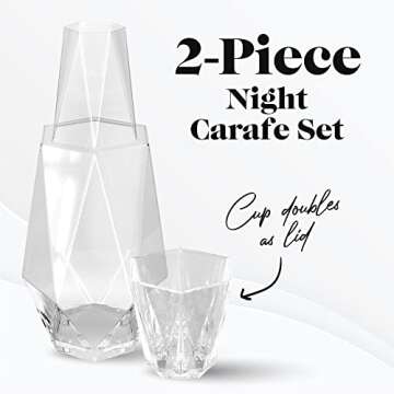 American Atelier Fifth Avenue Crystal Modern Geometric Bedside Water Carafe with Tumbler Elegant Pitcher and Matching Drinking Glass Doubles As Lid for Guest Room, Office (Clear)