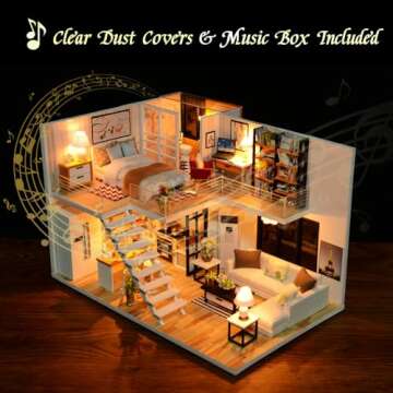 DIY Miniature Dollhouse Kit, Tiny House Model Kit with Music Box & LED Light & Dust Proof Cover, 3D Wooden Puzzle for Adults, Creative Handmade Crafts Home Decor Hobbies Birthday Gift (Elegant Life)