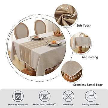 Laolitou Rustic Tablecloth Cotton Linen Waterproof Tablecloth Burlap Table Cloths for Kitchen Dining Cloth Table Cloth for Rectangle Tables Coffee Lines Rectangle,55''x70'',4-6 Seats