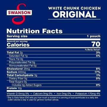 Swanson Original White Chunk Fully Cooked Chicken, Ready to Eat, Simple On-the-Go Meals, 2.6 OZ Pouch (Case of 12) (Pack of 2)