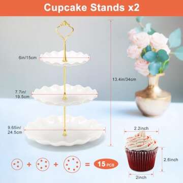 Coitak 5 Pieces Cupcake Stand Set, 2 Pieces 3 Tier Cupcake Stands with 3 Pieces Appetizer Trays, Dessert Table Display Set for Tea Party, Baby Shower and Wedding