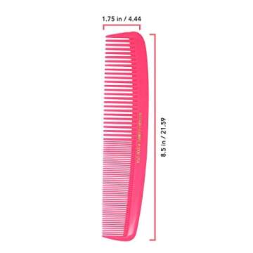 Allegro Combs #1000 Large Hair Cutting Barber Stylist Combs All Purpose Wide Tooth Combs & Fine Tooth Made In The USA. 1 Unit (Neon Pink)