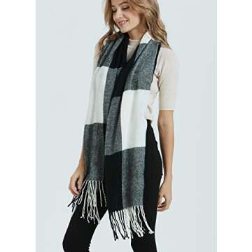 Wander Agio Women's Winter Plaid Knit Shawl Scarf