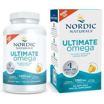 Nordic Naturals Ultimate Omega, Lemon Flavor - 210 Soft Gels - 1280 mg Omega-3 - High-Potency Omega-3 Fish Oil with EPA & DHA - Promotes Brain & Heart Health - Non-GMO - 105 Servings