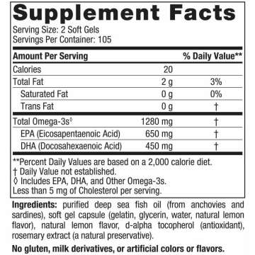 Nordic Naturals Ultimate Omega, Lemon Flavor - 210 Soft Gels - 1280 mg Omega-3 - High-Potency Omega-3 Fish Oil with EPA & DHA - Promotes Brain & Heart Health - Non-GMO - 105 Servings