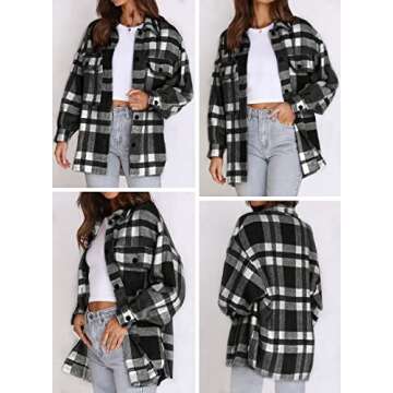 Women's Button Down Plaid Flannel Shirt Boyfriend Long Sleeve Oversized Blouses Tops 6017 Black Small