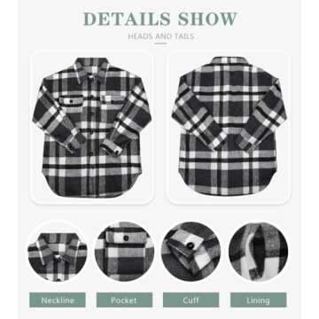 Women's Button Down Plaid Flannel Shirt Boyfriend Long Sleeve Oversized Blouses Tops 6017 Black Small