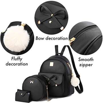 Stylish 3-Piece Bowknot Leather Backpack Set for Girls