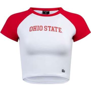 Hype & Vice Homerun Tee for Women (Small) - Ohio State University Tank Top for Women, Crop T-Shirt, College Shirts for Game Days - Red