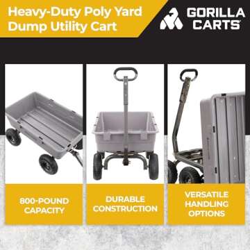 Gorilla Carts Wheelbarrow Cart, Heavy Duty Garden Yard Wagon Dump w/Handle, 5 Cu Ft, Gray