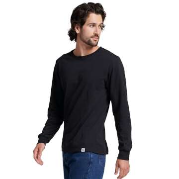 Russell Athletic Mens Cotton Performance Long Sleeve T-Shirts T Shirt, Black, Large US