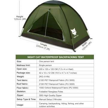 Night Cat Waterproof Tent for 1-2 People Lightweight