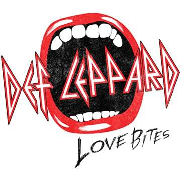 American Classics Def Leppard Rock Band Love Bites Mouth Ladies Short Sleeve Festival Cali Crop Top Graphic T-Shirt, White, Medium