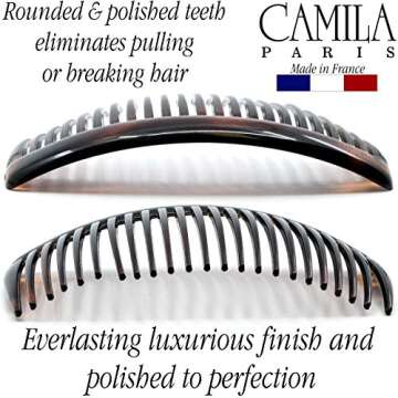 Camila Paris AD66/2 French Side Comb Large Curved Tortoiseshell Hair Combs for Women Fine Hair, 4 Inch Strong Hold Hair Comb for Women Bun Chignon Up-Do Styling Girls Hair Accessories, Made in France