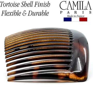 Camila Paris AD66/2 French Side Comb Large Curved Tortoiseshell Hair Combs for Women Fine Hair, 4 Inch Strong Hold Hair Comb for Women Bun Chignon Up-Do Styling Girls Hair Accessories, Made in France