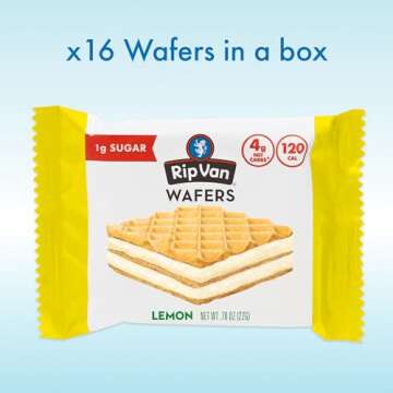 Rip Van Wafels Lemon Cookies, 16 Count, 1g Sugar, 4g Carbs, Vegan, Keto Friendly, Low Calorie, 0g Trans Fat, 120 Calories, 6g Fiber