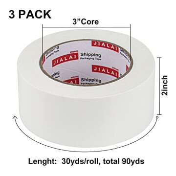 JIALAI HOME Duct Tape Heavy Duty - White Tape Duct 2 Inches x 30 Yards 3 Pack, 8.27 mil, Strong, Flexible, No Residue, All-Weather and Tear by Hand - for Repairs, Industrial, Professional Use