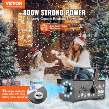 VEVOR Snow Machine, 800W Snow Making Machine with 9 LED RGB Lights and Remote Control, High Output Snowflake Maker Stage Snow Effect for Christmas, Halloween, Wedding, DJ Parties and Valentine's Day