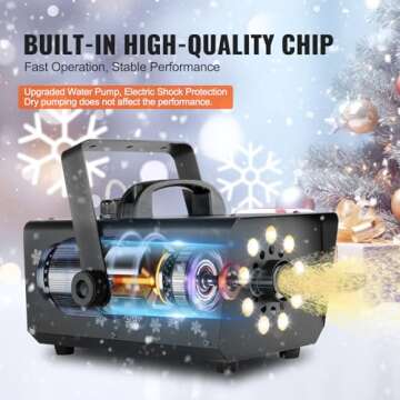 VEVOR Snow Machine, 800W Snow Making Machine with 9 LED RGB Lights and Remote Control, High Output Snowflake Maker Stage Snow Effect for Christmas, Halloween, Wedding, DJ Parties and Valentine's Day