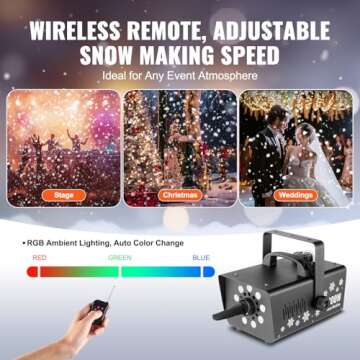 VEVOR Snow Machine, 800W Snow Making Machine with 9 LED RGB Lights and Remote Control, High Output Snowflake Maker Stage Snow Effect for Christmas, Halloween, Wedding, DJ Parties and Valentine's Day