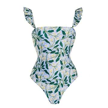 2 Piece Swimsuits for Women: Floral One Piece Swimwear with Beach Cover up Wrap Skirt Bikini Sets Summer Tropical Outfits Bathing Suits Sarong Coverups Monokini Light Blue + Green X-Large