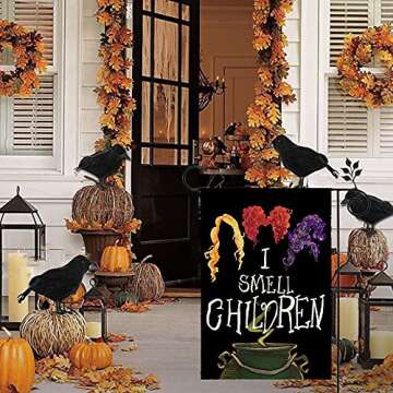 CROWNED BEAUTY Halloween I Smell Children Garden Flag 12×18 Inch Double Sided for Outside Small Burlap Black Holiday Yard Flag