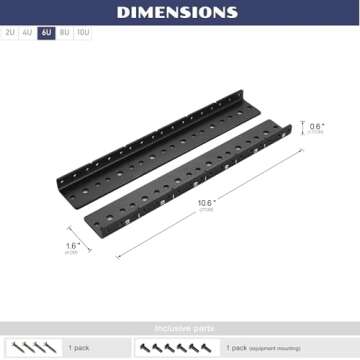 OCEANHUG 2 PCS 6U Rack Rails Kit for Wooden Studio Cabinets’ application, 19” Rack Rails Vertical or Horizontal Mount for AV Sound Recording Network Equipment Installation