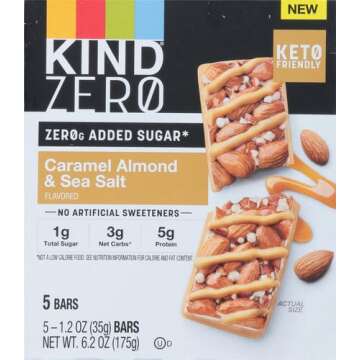 KIND ZERO Added Sugar Bars - Keto Friendly Snacks (Caramel Almond, Sea Salt)