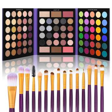 UCANBE 86 Colors Nude Eyeshadow Palette with 15pcs Makeup Brushes Set, Matte Glitter Long Lasting Highly Pigmented Waterproof Colorful Eye Shadow Contour Blush Powder Highlighter All in One