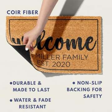 Custom Welcome Doormat with Family Name & 6 Designs, Personalized DoorMat, Housewarming Gift - Door Mat with Anti-Slip Backing, Customize Doormat Outdoor Indoor Entrance