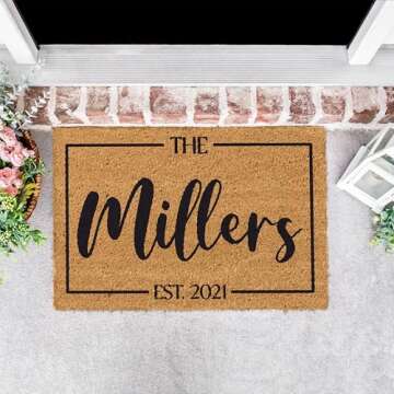 Custom Welcome Doormat with Family Name & 6 Designs, Personalized DoorMat, Housewarming Gift - Door Mat with Anti-Slip Backing, Customize Doormat Outdoor Indoor Entrance