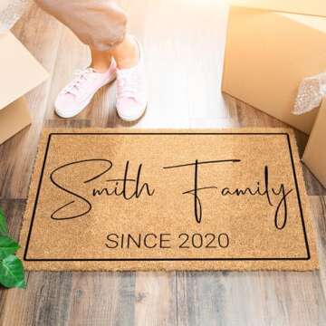 Custom Welcome Doormat with Family Name & 6 Designs, Personalized DoorMat, Housewarming Gift - Door Mat with Anti-Slip Backing, Customize Doormat Outdoor Indoor Entrance