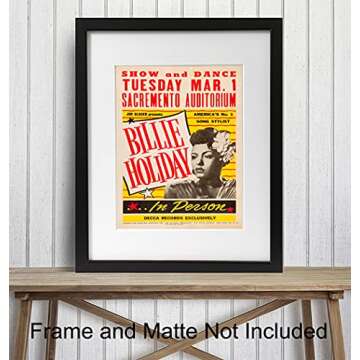 Billie Holiday Poster Wall Art & Decor - LARGE 11X14 - Vintage Concert Posters - African American Wall Art - Black Art - Musician Gifts - Black Women - Black History - Black Culture - Jazz Wall Art