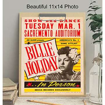 Billie Holiday Poster Wall Art & Decor - LARGE 11X14 - Vintage Concert Posters - African American Wall Art - Black Art - Musician Gifts - Black Women - Black History - Black Culture - Jazz Wall Art