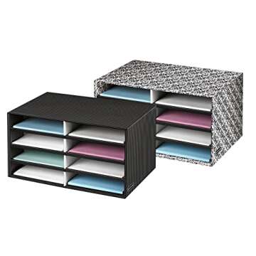 Bankers Box Decorative Eight Compartment Literature Sorter, Letter, Black/Gray Pinstripe (6170301)