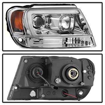 ACANII - For 1999-2004 Jeep Grand Cherokee LED Light Tube Halo Projector Headlights Headlamps Driver & Passenger Side