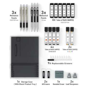 25PCS Art Mechanical Pencil Set with Graphite Leads