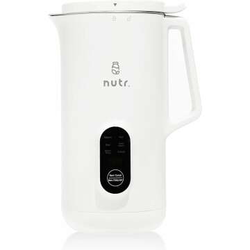 NUTR Machine Automatic Nut Milk Maker, Homemade Almond, Oat, Coconut, Soy, or Plant Based Milks and Non Dairy Beverages, Boil and Blend Single Servings, Stainless Steel, Self-Cleaning, White