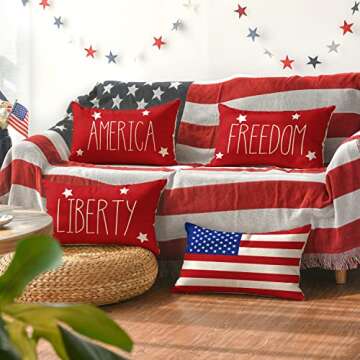 AVOIN 4th of July Patriotic Saying Throw Pillow Covers 12x20 Set of 4, Freedom America Liberty USA Flag Independence Memorial Day Decorations for Home Red