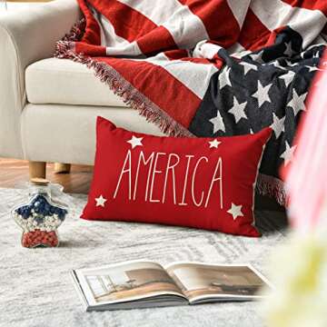 AVOIN 4th of July Patriotic Saying Throw Pillow Covers 12x20 Set of 4, Freedom America Liberty USA Flag Independence Memorial Day Decorations for Home Red