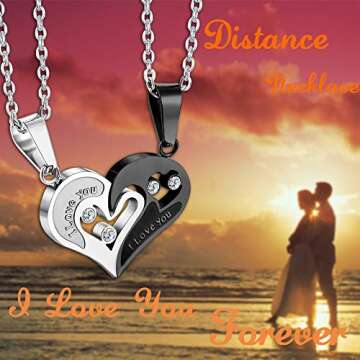 Jstyle 4Pcs Couple Necklace Bracelets Matching Set - Heart Pendant - Him & Her Gifts