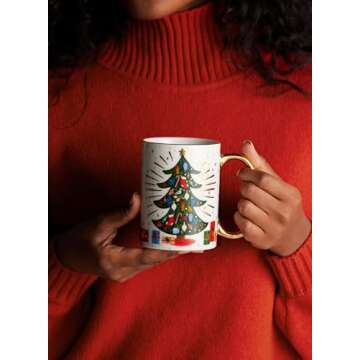 RIFLE PAPER CO. Holiday Tree Porcelain Mug for Festive Occasions and Gatherings with Holiday-Themed Design, Gift For Friends and Family During the Winter Holidays