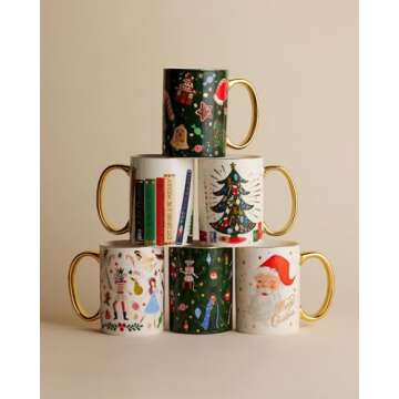 RIFLE PAPER CO. Holiday Tree Porcelain Mug for Festive Occasions and Gatherings with Holiday-Themed Design, Gift For Friends and Family During the Winter Holidays