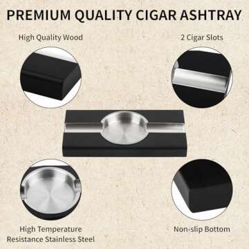 BESUPERT Premium Cigar Ashtray, Black Wooden Large Size Cigar Cigarette Ash Tray Set, Cigar Accessories for Outdoor Patio Home Bar Use, Ideal Elegant Christmas Gift for Men, Father Decor Enthusiasts